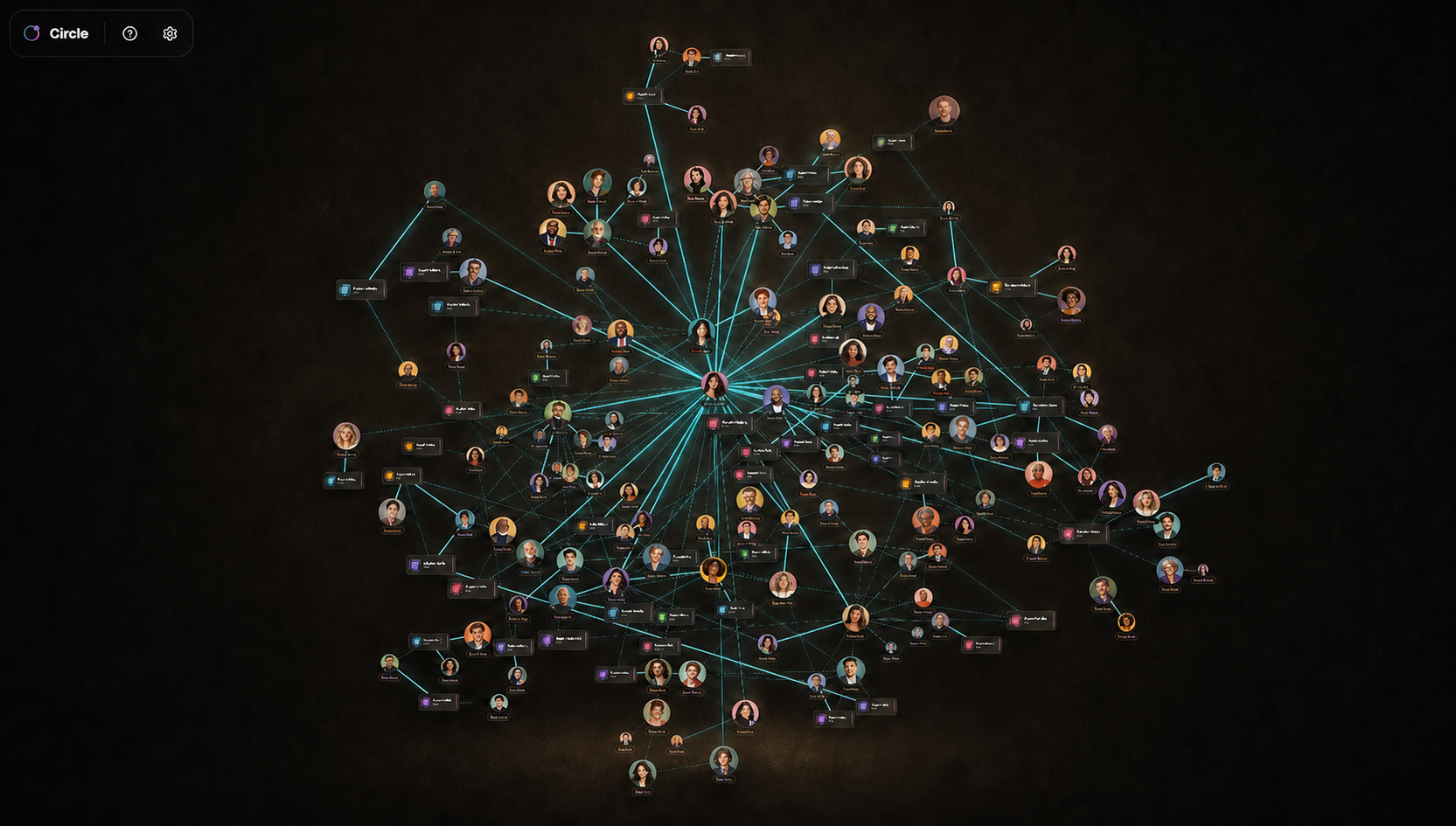 Circle — a personal social network shown as an interactive galaxy of people and connections